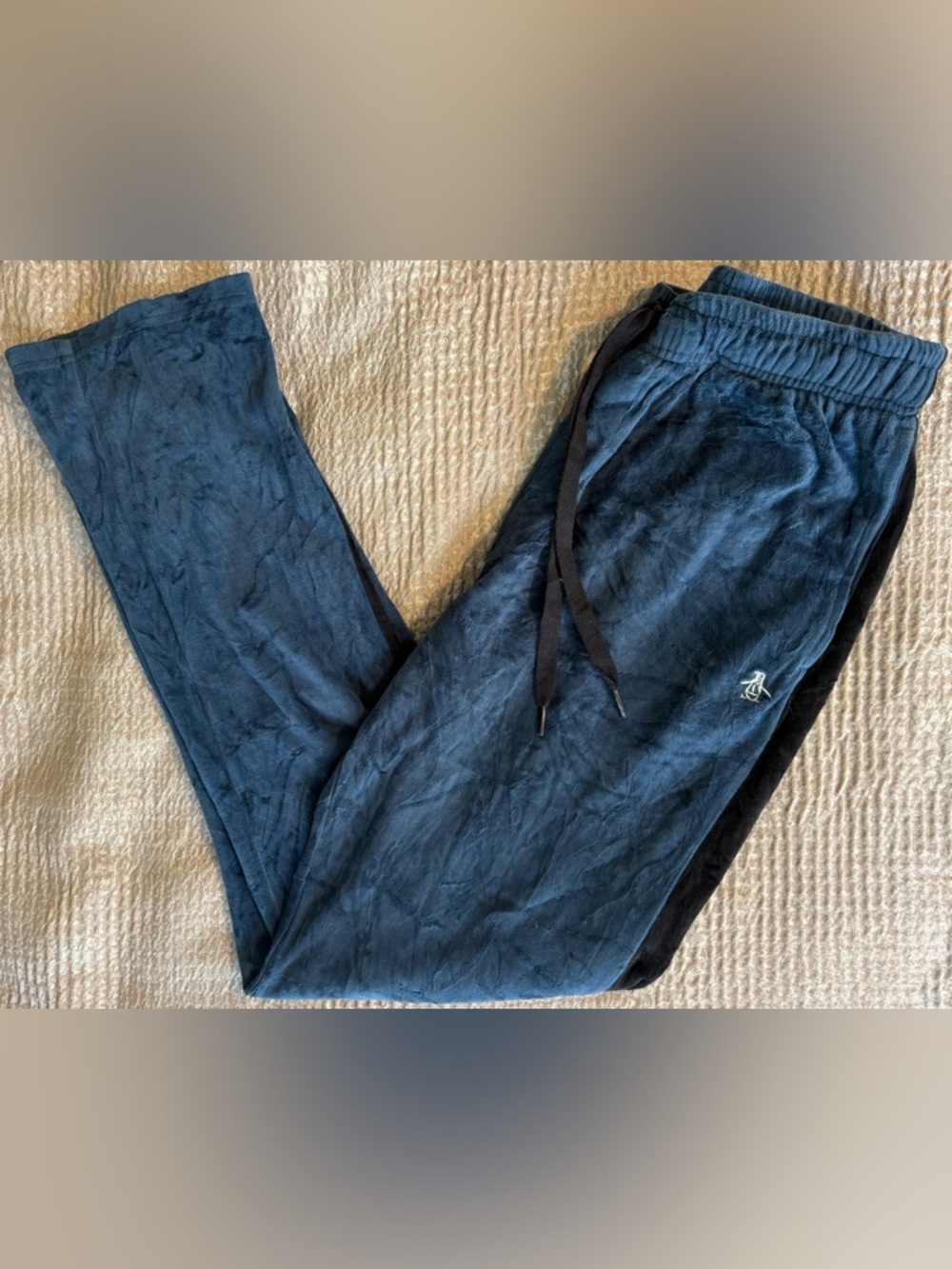 Original Penguin Velour Lounge Pants Navy Blue Side Stripe Pockets Small